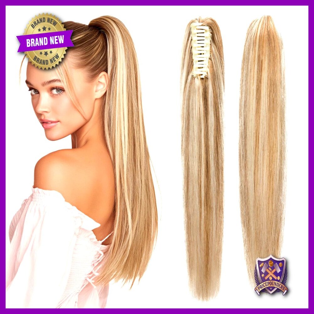 Human Hair Claw Clip Ponytail Extension Long Straight 14 Inches 105g